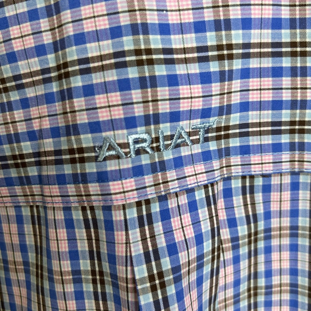 Ariat Pro Series Plaid Short Sleeve Shirt - Blue and Pink - Picture 3 of 6